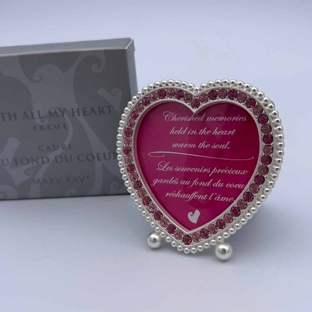 Mary Kay X2 Pink Heart Rhinestone Gem Picture Frame NEW - Picture 2 of 3